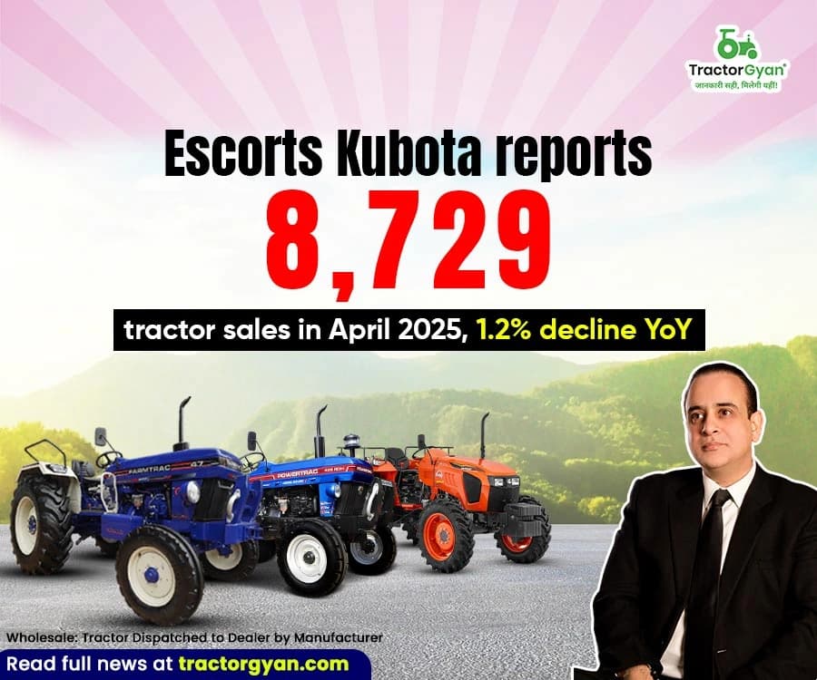 Escorts Kubota reports 8,729 tractor sales in April 2025, 1.2% decline YoY image