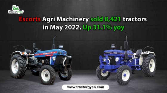 Escorts Agri Machinery sold 8,421tractors in May 2022, Up 31.1% yoy image