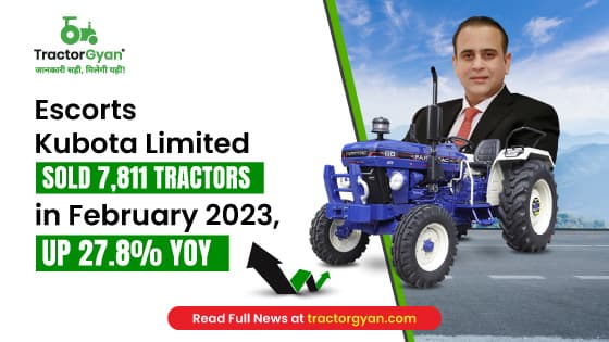 Escorts Kubota registers growth with monthly sales of 7,811 tractors in February 2023, Up 27.8% YoY image