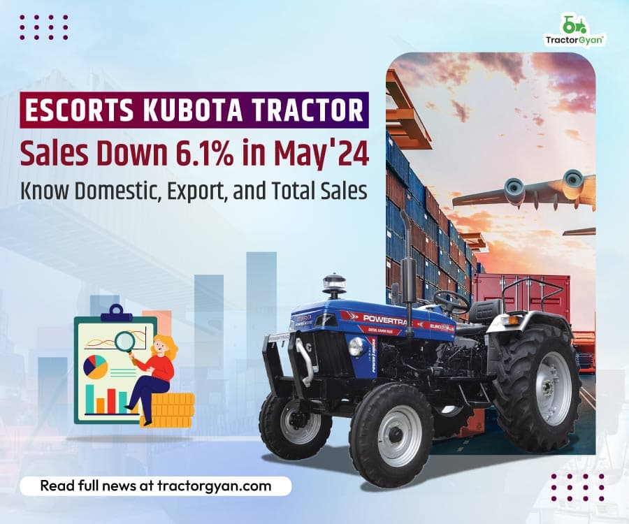 Escorts Kubota Tractor Sales Down 6.1% in May'24: Know Domestic, Export, and Total Sales Escorts Kubota Tractor Sales Down 6.1% in May'24: Know Domestic, Export, and Total Sales image
