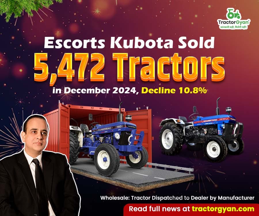 Escorts Kubota Sold 5,472 Tractors in December 2024, Decline 10.8% Escorts Kubota Sold 5,472 Tractors in December 2024, Decline 10.8% image