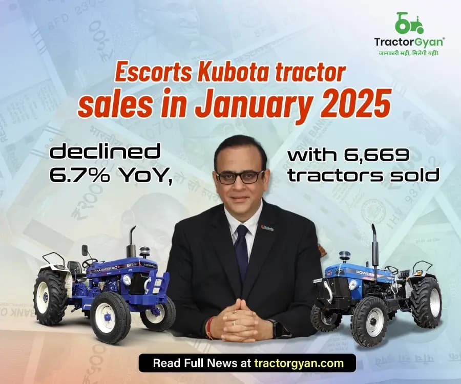 Escorts Kubota Tractor Sales in January 2025 Declined 6.7% YoY, With 6,669 Tractors Sold Escorts Kubota Tractor Sales in January 2025 Declined 6.7% YoY, With 6,669 Tractors Sold image