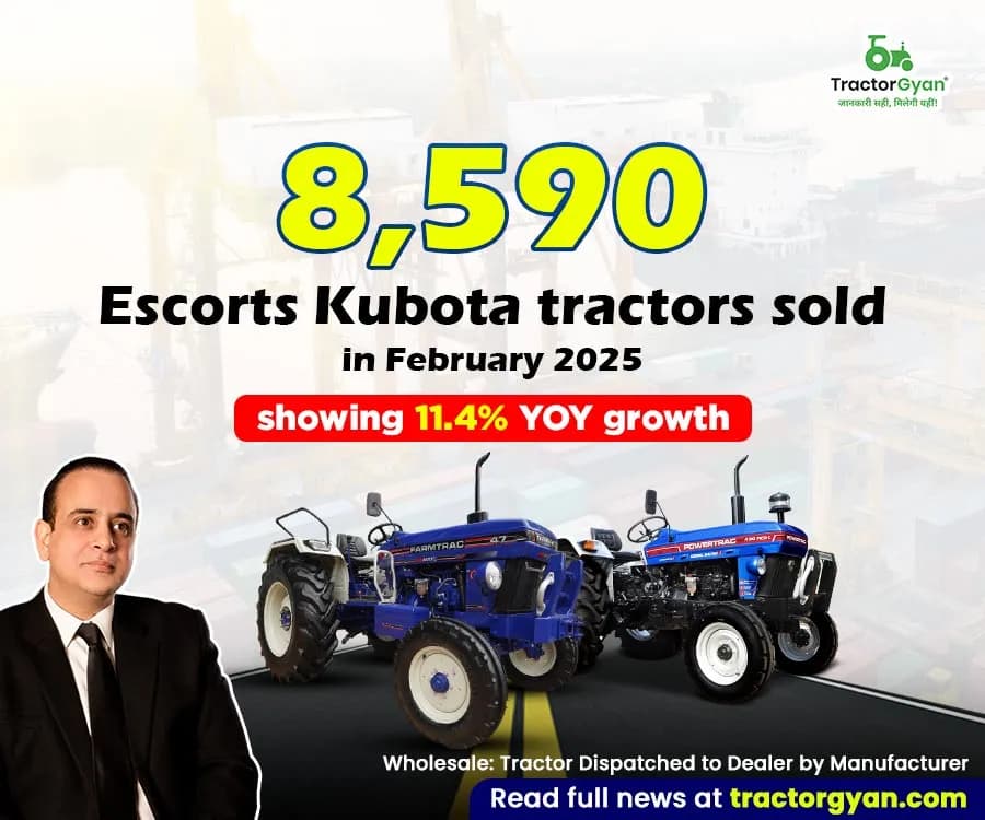 8,590 Escorts Kubota Tractors Sold in February 2025, Showing 11.4% YOY Growth 8,590 Escorts Kubota Tractors Sold in February 2025, Showing 11.4% YOY Growth image