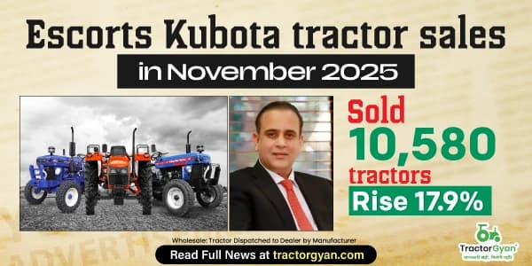Escorts Kubota tractor sales in November 2025: Sold 10,580 Tractors, Rise 17.9% Escorts Kubota tractor sales in November 2025: Sold 10,580 Tractors, Rise 17.9%