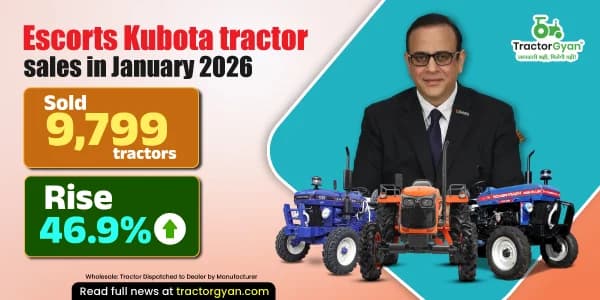 Escorts Kubota tractor sales in January 2026: Sold 9,799 tractors, Rise 46.9% Escorts Kubota tractor sales in January 2026: Sold 9,799 tractors, Rise 46.9% image