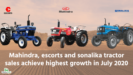 Mahindra, escorts and sonalika tractor sales achieve highest growth in July 2020 Mahindra, escorts and sonalika tractor sales achieve highest growth in July 2020 image