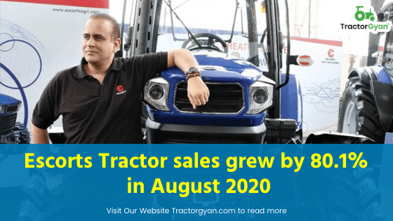 Escorts Agri Machinery Volumes grew by 80.1 percent in August 2020 Escorts Agri Machinery Volumes grew by 80.1 percent in August 2020