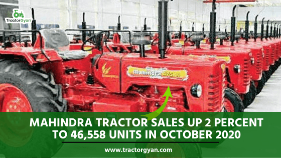 Mahindra tractor sales up 2 per cent to 46,558 units in October 2020 Mahindra tractor sales up 2 per cent to 46,558 units in October 2020 image