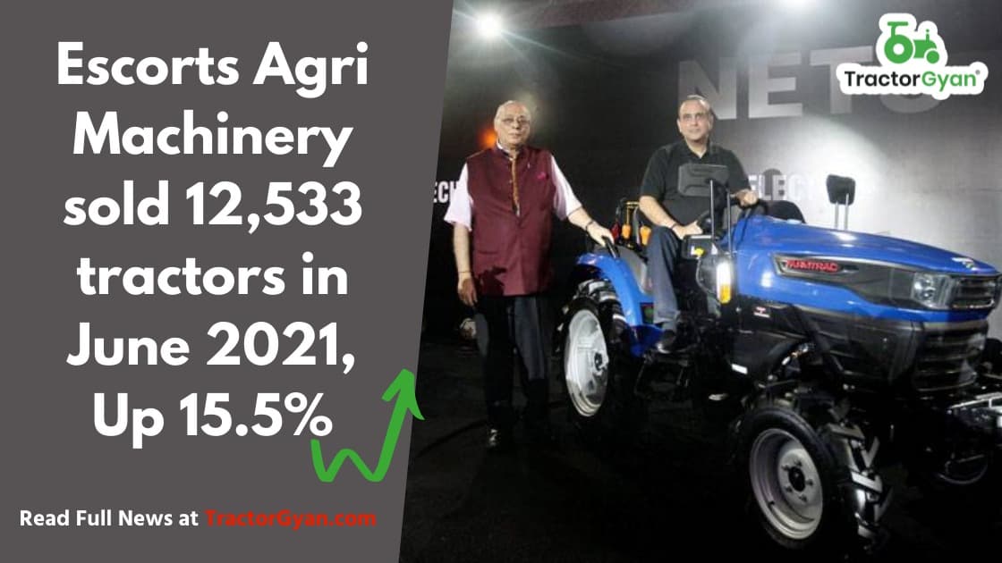 Escorts Agri Machinery sold 12,533 tractors in June 2021, Up 15.5% Escorts Agri Machinery sold 12,533 tractors in June 2021, Up 15.5% image
