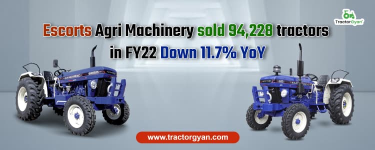 Escorts Agri Machinery sold 94,228 tractors in FY22 Down 11.7% YoY Escorts Agri Machinery sold 94,228 tractors in FY22 Down 11.7% YoY image