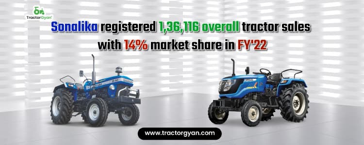 Sonalika registered 1,36,116 overall tractor sales with 14% market share in FY'22 Sonalika registered 1,36,116 overall tractor sales with 14% market share in FY'22 image