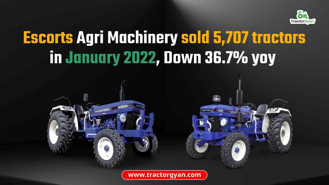 Escorts Agri Machinery sold 5,707 tractors in January 2022, Down 36.7% yoy Escorts Agri Machinery sold 5,707 tractors in January 2022, Down 36.7% yoy