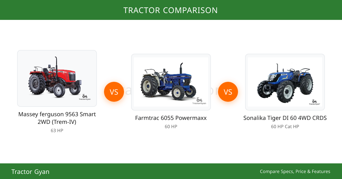Massey ferguson 9563 Smart 2WD (Trem-IV) vs Farmtrac 6055 Powermaxx ...